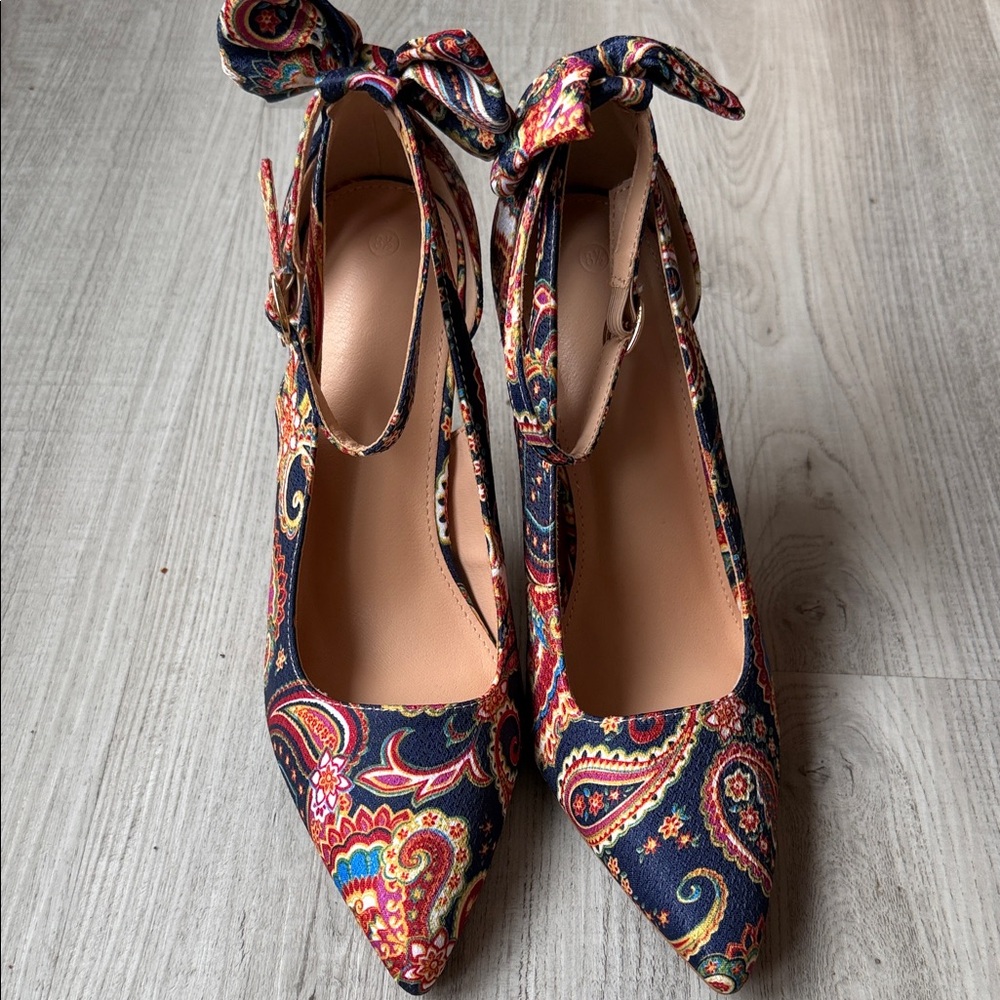 ZBY Paisley‎ Print Pointed Toe Heels Ankle